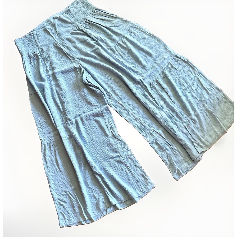 Vanilla Star Womens 3X Light Blue Wide Leg Pants Tie Waist Crinkle